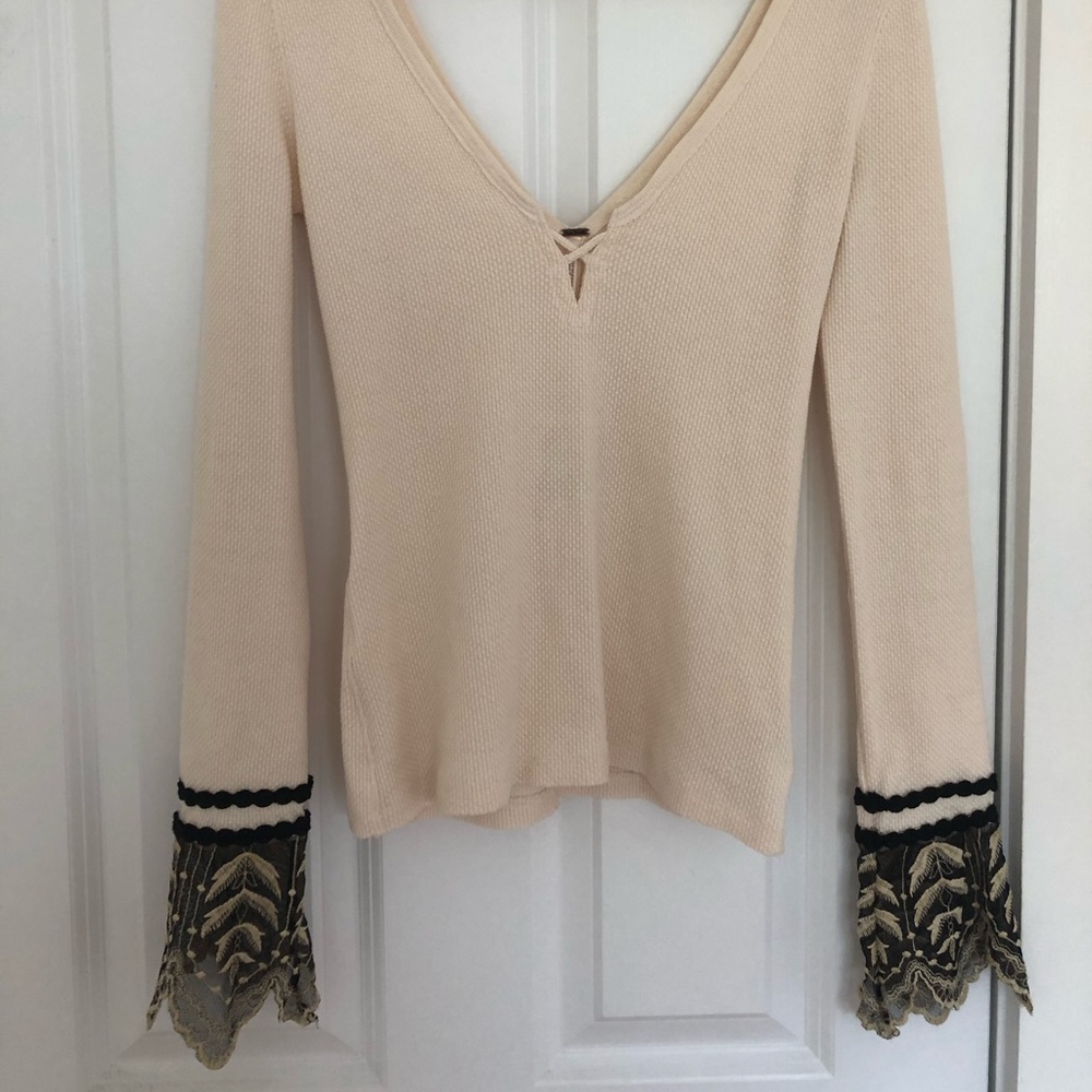 Free People Last Dance Lace Cuff Thermal Shirt XS - Picture 7 of 11